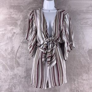 Faithfull The Brand Striped Romper Womens Size 4 White Chic Boho Resort